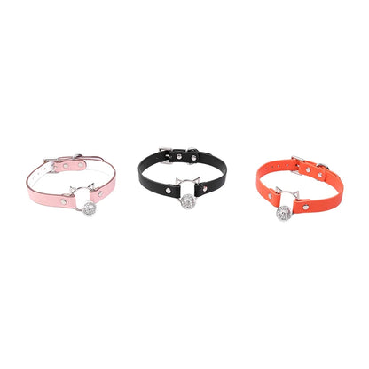Orange pink and black Faux Leather Kitten Bell Roleplay Collars full view