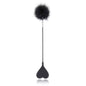 Front view of black feather silicone heart BDSM riding crop