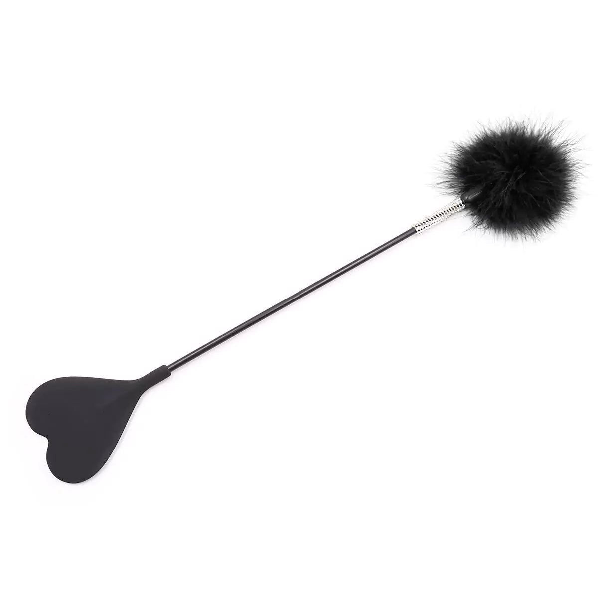Feather silicone heart BDSM crop full view showing complete 20.5-inch length