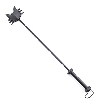 Front view of the feline silhouette riding crop with black cat face head