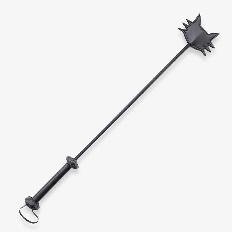Feline silhouette riding crop with black cat face head displayed on a clean white background
