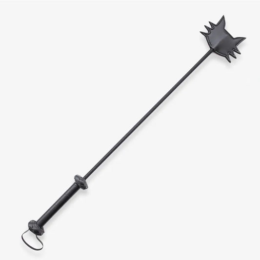 Feline silhouette riding crop with black cat face head displayed on a clean white background