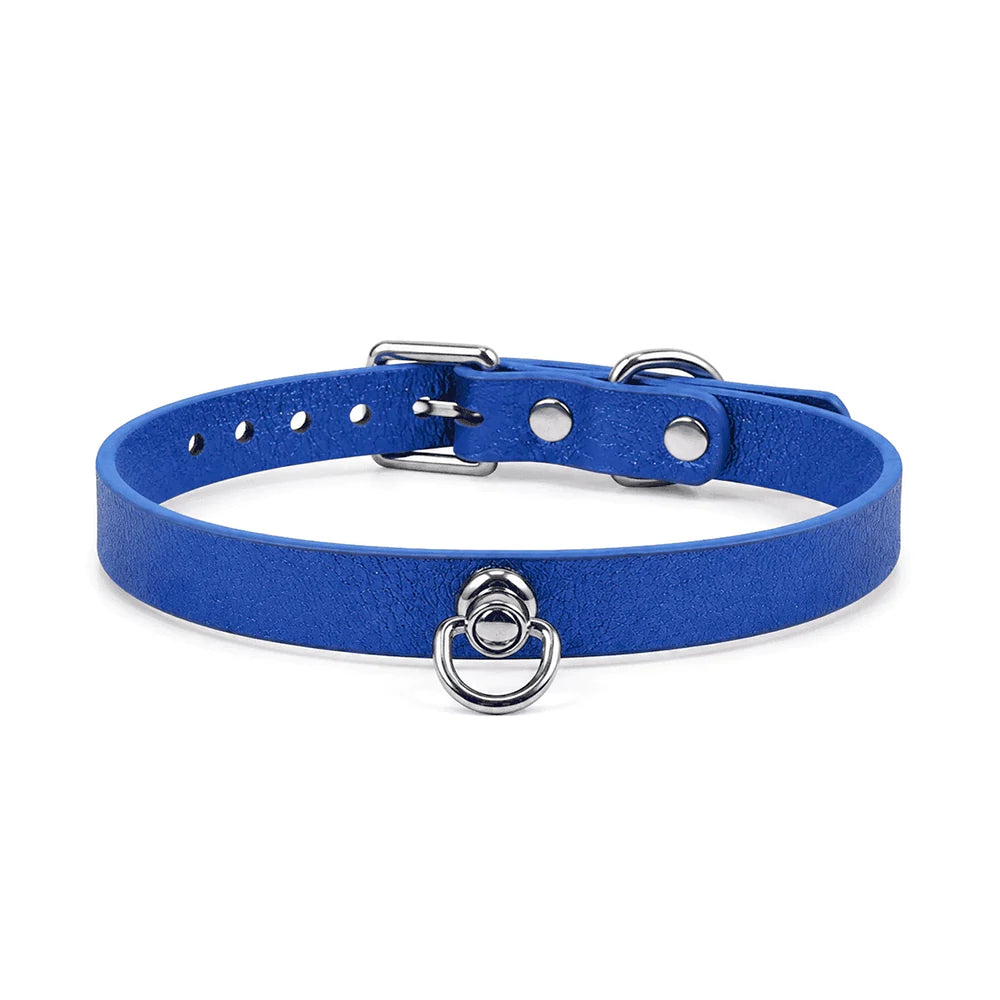 Collar BDSM de cuero azul brillante con correa — Conjunto de collar llamativo y brillante