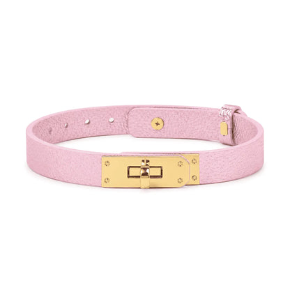 Glänzendes Leder-BDSM-Halsband mit Leine aus Metall – Halsband-Set in Zartrosa und Orange