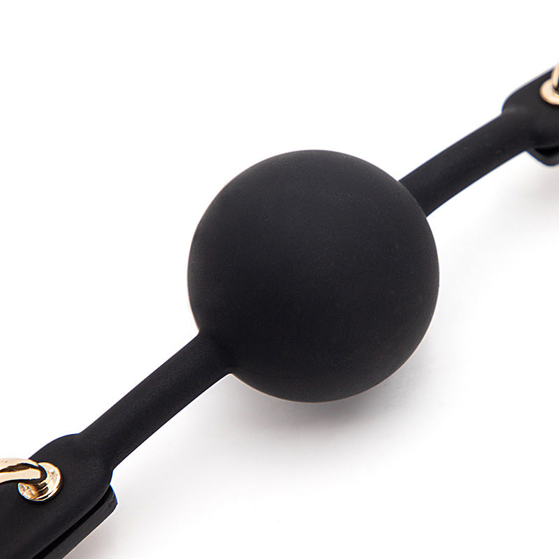 Close detail of 4.2 cm latex ball with gold-tone hardware