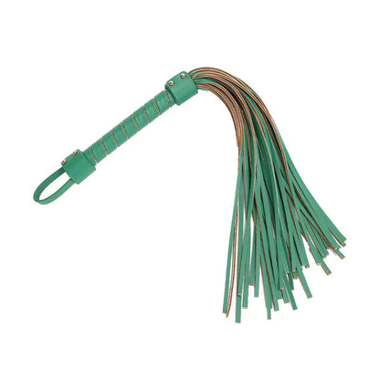 green multicolor leather flogger demonstrating beginner-friendly lightweight control