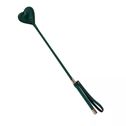 Heart head genuine leather riding crop full view