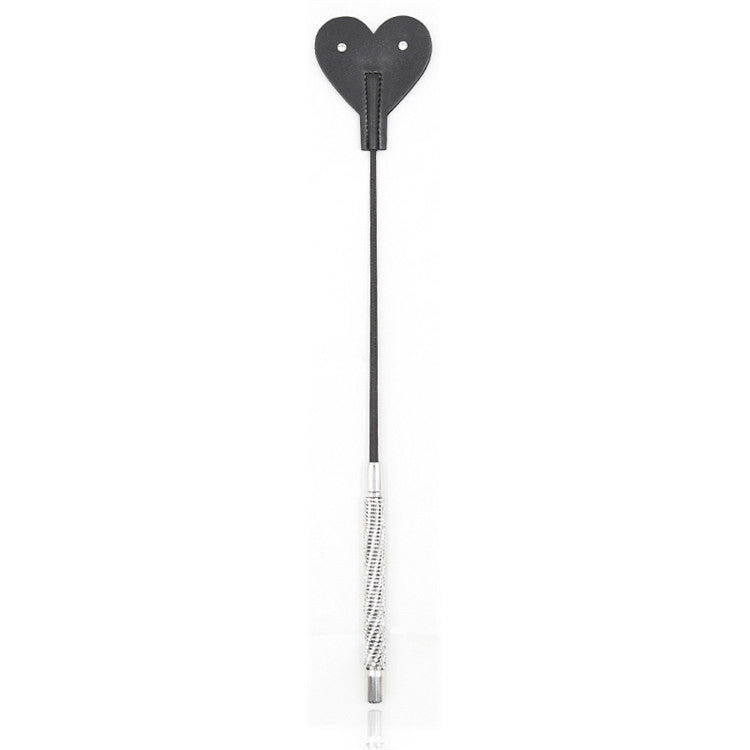 Front view of heart tip diamond handle BDSM riding crop showing 19.7-inch length