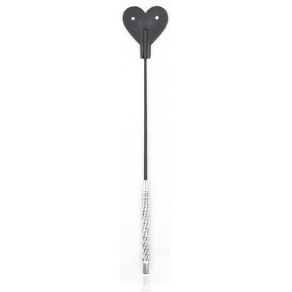 Front view of heart tip diamond handle BDSM riding crop showing 19.7-inch length