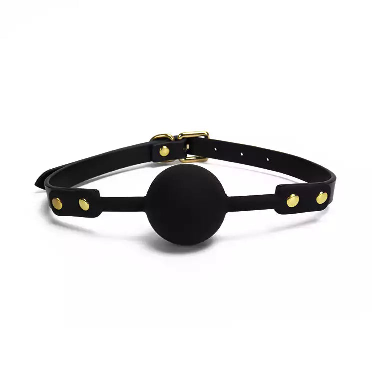 All-black holographic silicone ball gag with 1.57-inch ball shown in a product view