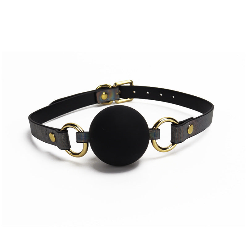 Black holographic silicone ball gag with 1.57-inch ball shown in a product view