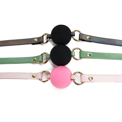 Holographic silicone ball gags with 1.57-inch ball shown together in a group shot
