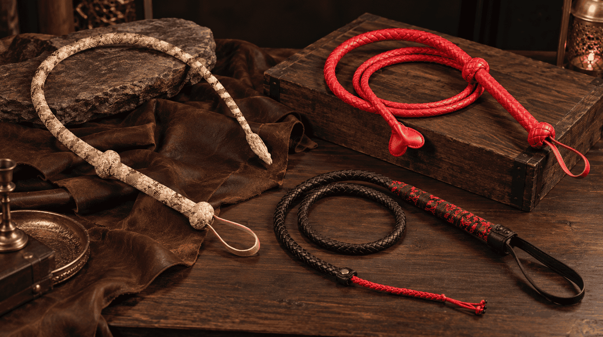 Bullwhips in different lengths, braided constructions and handle designs for choosing the right bullwhip