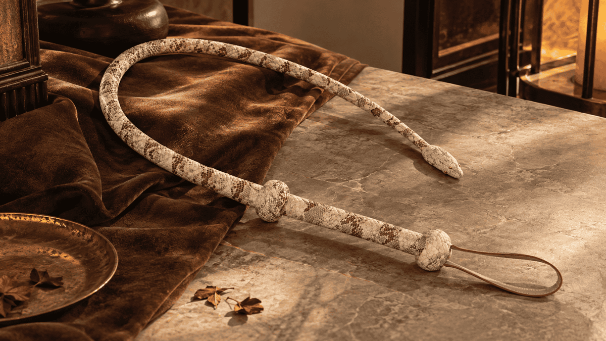 Leather whip with braided construction, textured finish and flexible body for choosing the right leather whip