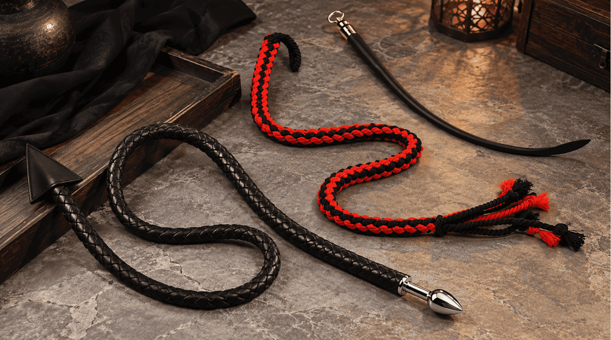 Snake whips with different braided constructions, body thicknesses and lengths for choosing the right snake whip