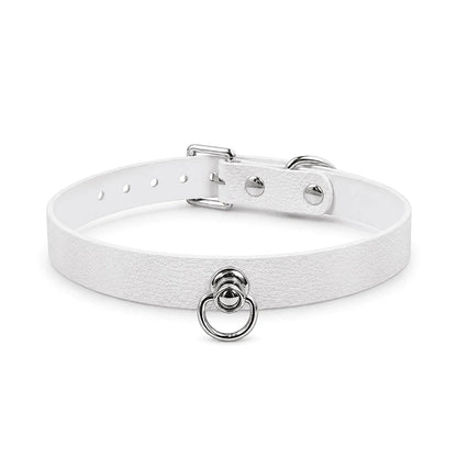 Iridescent Leather BDSM Collar Set — Holographic Silver Metal Leash