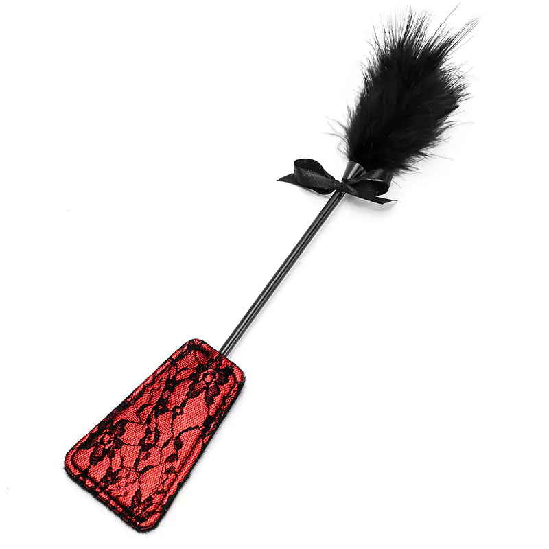 Red lace feather square spanking paddle version A full view