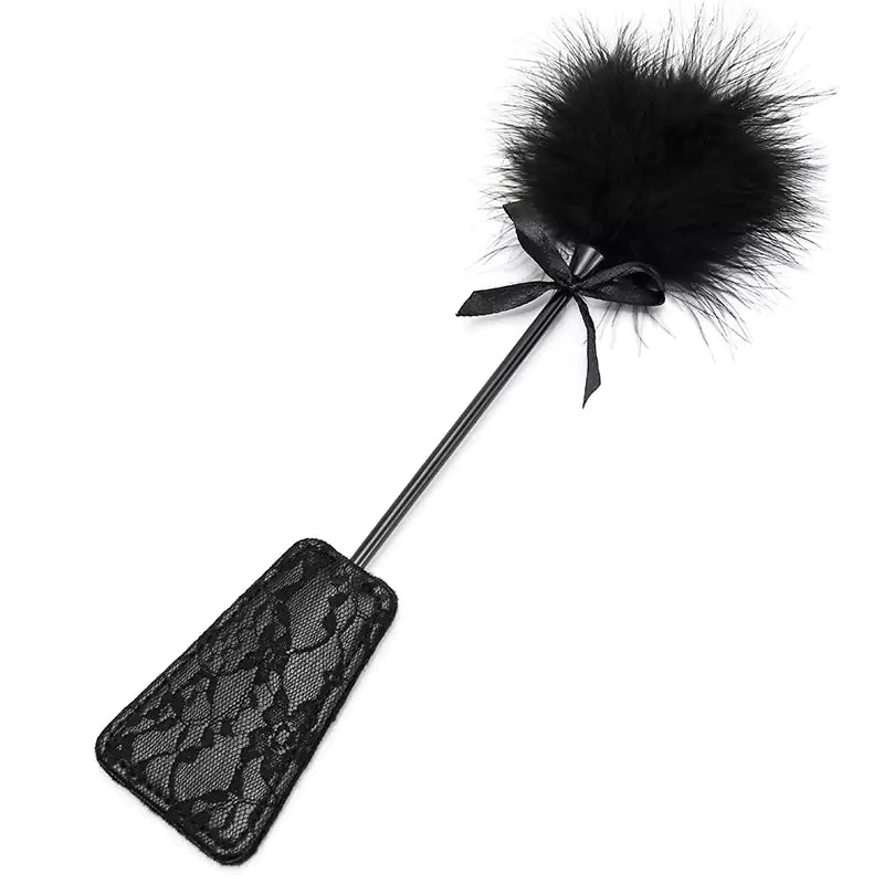 Black lace feather square spanking paddle full front view