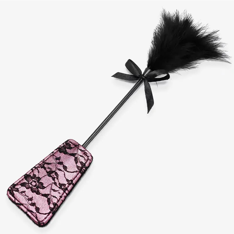 Pink lace feather square spanking paddle full view dual-sided design