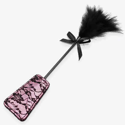 Pink lace feather square spanking paddle full view dual-sided design