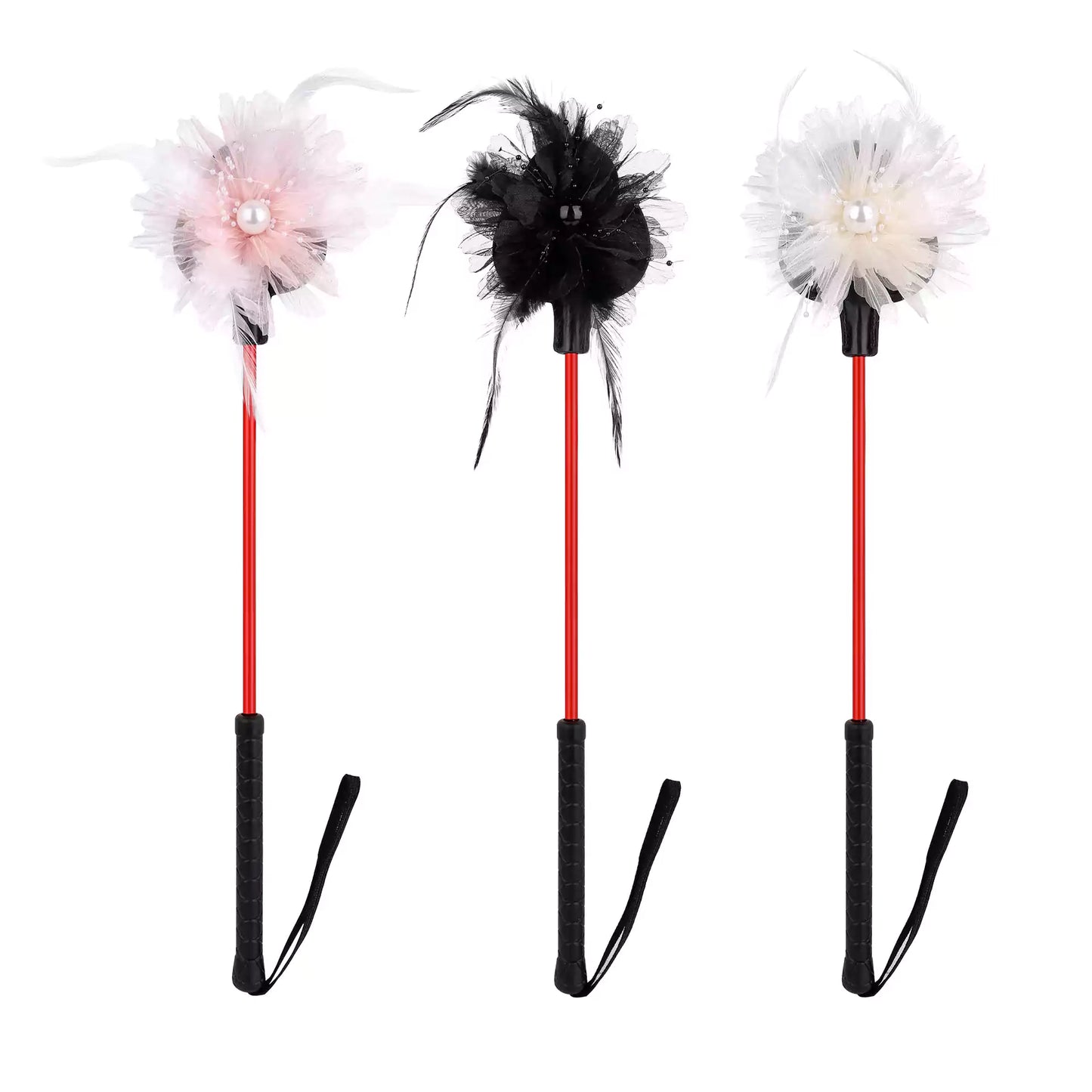 Lace flower riding crop in black white and pink all together