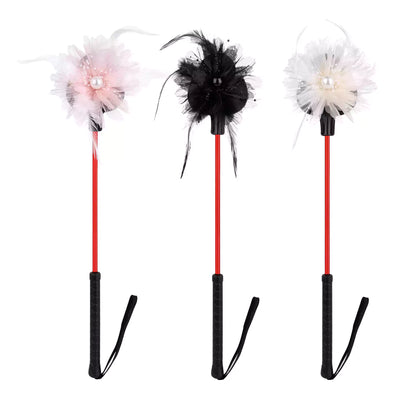 Lace flower riding crop in black white and pink all together