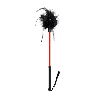 Black lace flower riding crop full view with floral mesh head
