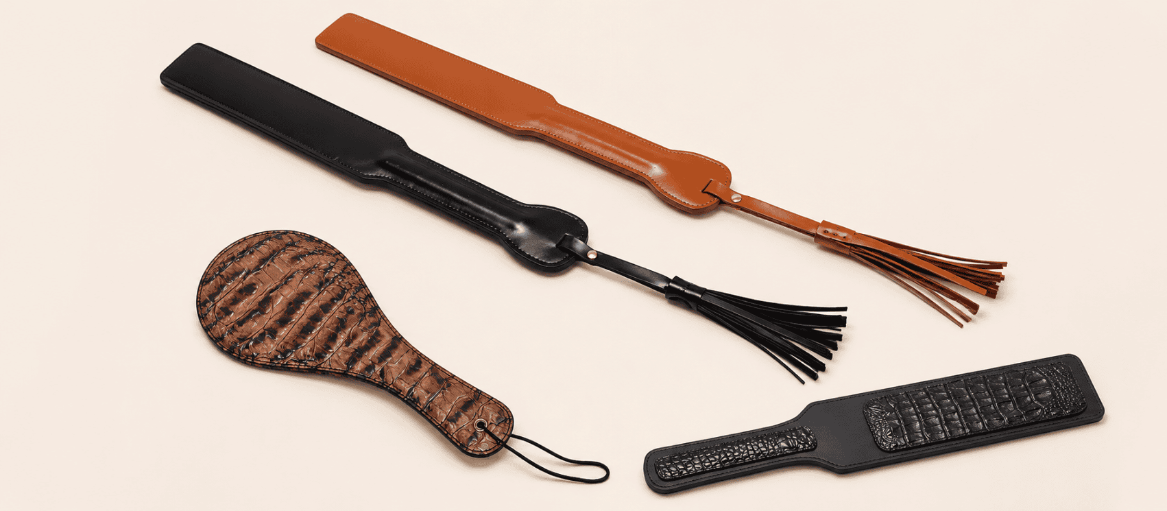 Leather spanking paddle with balanced sting, soft flex, and easy control.