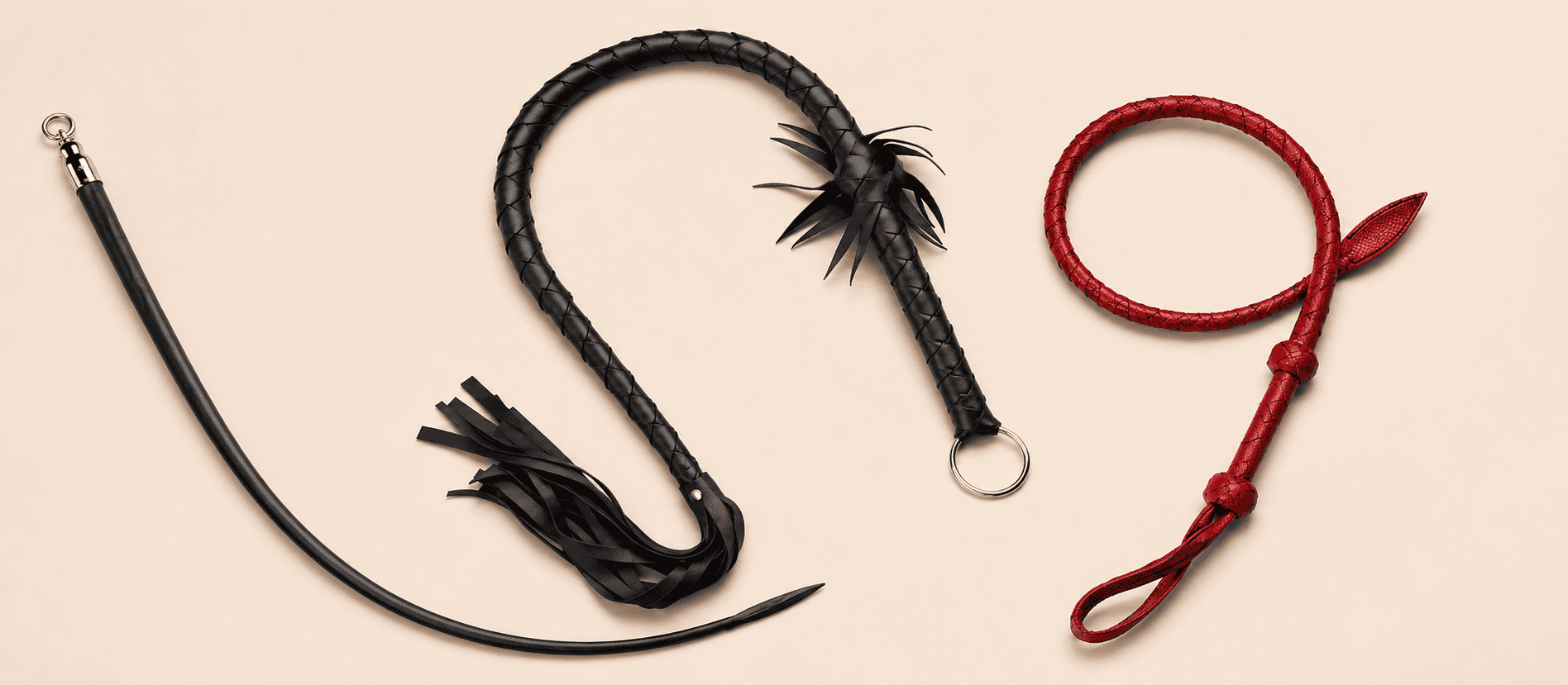 Leather whips with sharp crack, flexible body, and controlled handling.