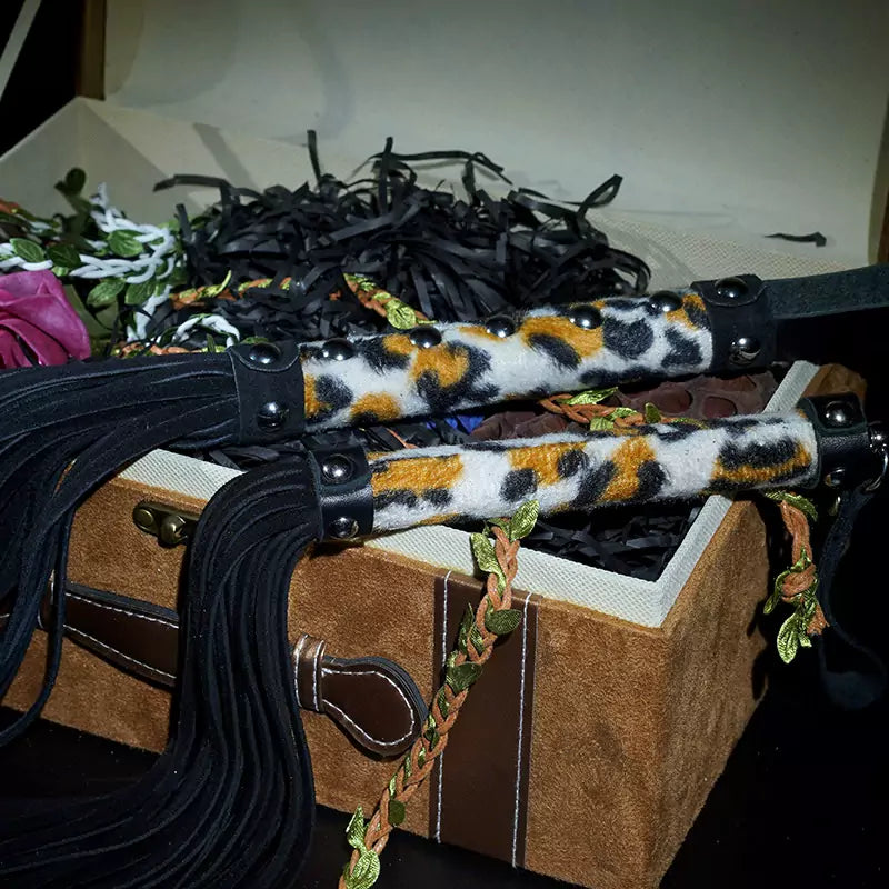 Leopard Print Handle Faux Leather Flogger