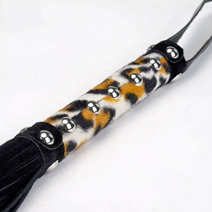 Leopard Print Handle Faux Leather Flogger