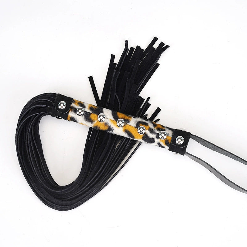 Leopard Print Handle Faux Leather Flogger