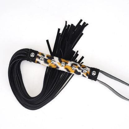 Leopard Print Handle Faux Leather Flogger