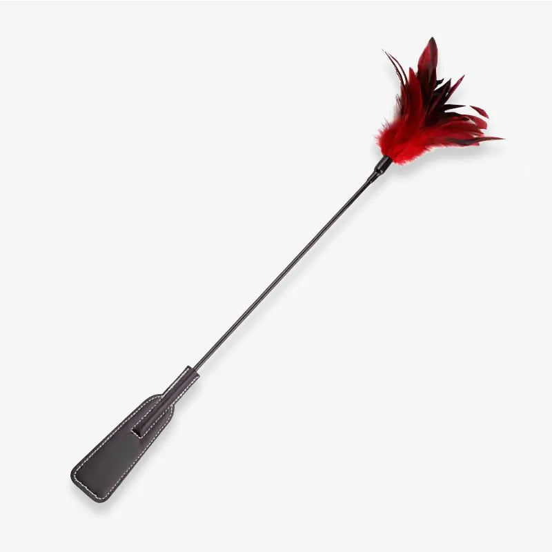 Feather head long-handle riding crop full view showing flexible shaft
