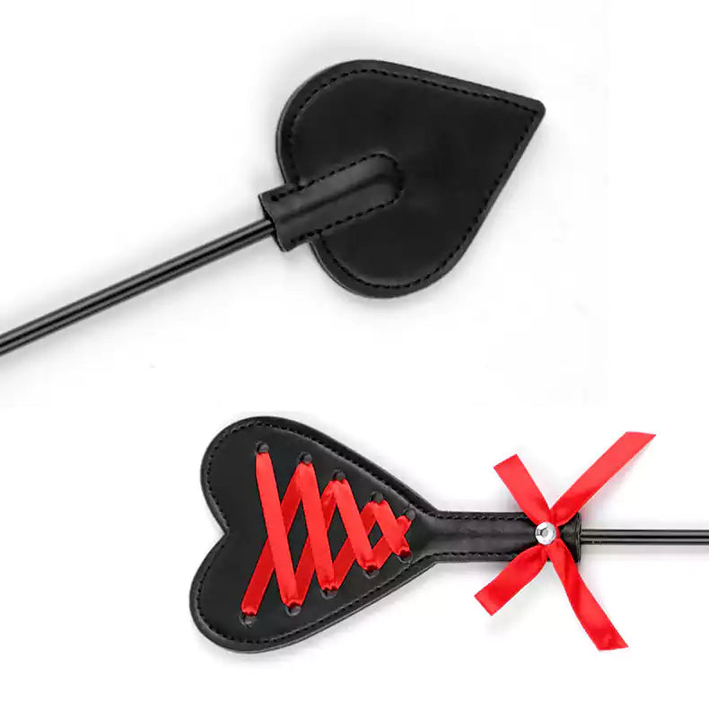 Close-up comparison of heart feather spade riding crop head designs