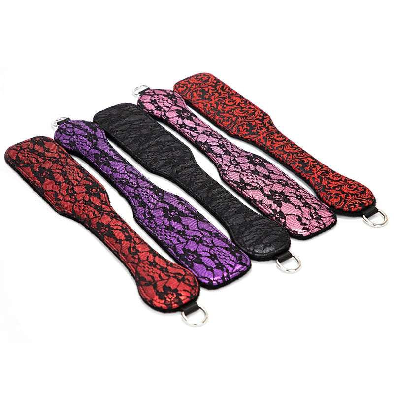 Black red pink and purple lace mini spanking paddles full view