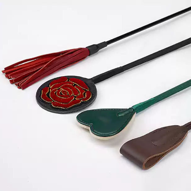 All five head styles of multi-style leather riding crop comparison