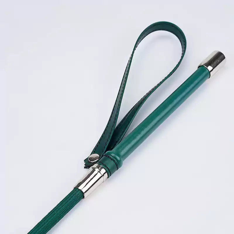 Close-up of genuine leather handle on multi-style BDSM riding crop