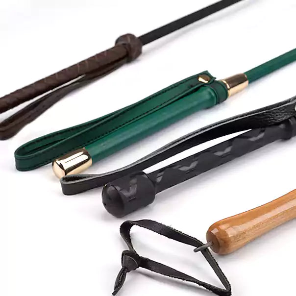 Handle comparison across all five multi-style genuine leather riding crop designs
