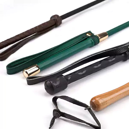 Handle comparison across all five multi-style genuine leather riding crop designs