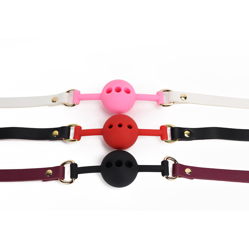Multicolor breathable silicone ball gags with 1.57-inch vented ball shown together in a group shot