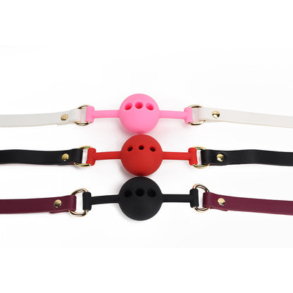 Multicolor breathable silicone ball gags with 1.57-inch vented ball shown together in a group shot