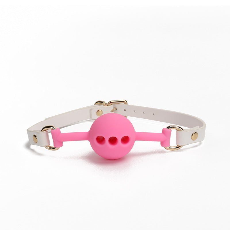 Pink multicolor breathable silicone ball gag with 1.57-inch vented ball shown in a product view