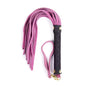 full view of multicolor suede flogger demonstrating short-range balance and warm thud sensation