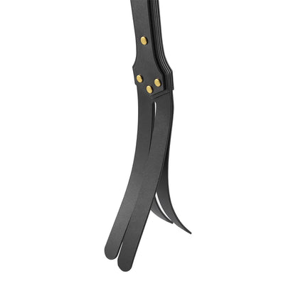 detail of split leather fork tip showing dual-layer construction