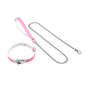 Full view of the pink crocodile-pattern collar and matching leash