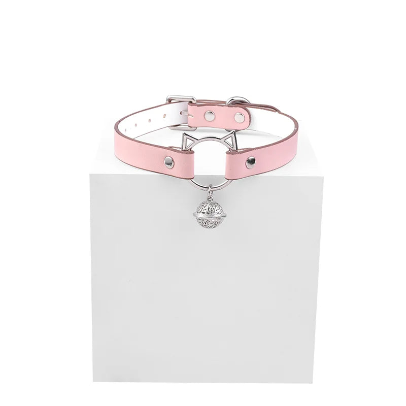 Pink Faux Leather Kitten Bell Roleplay Collar full view