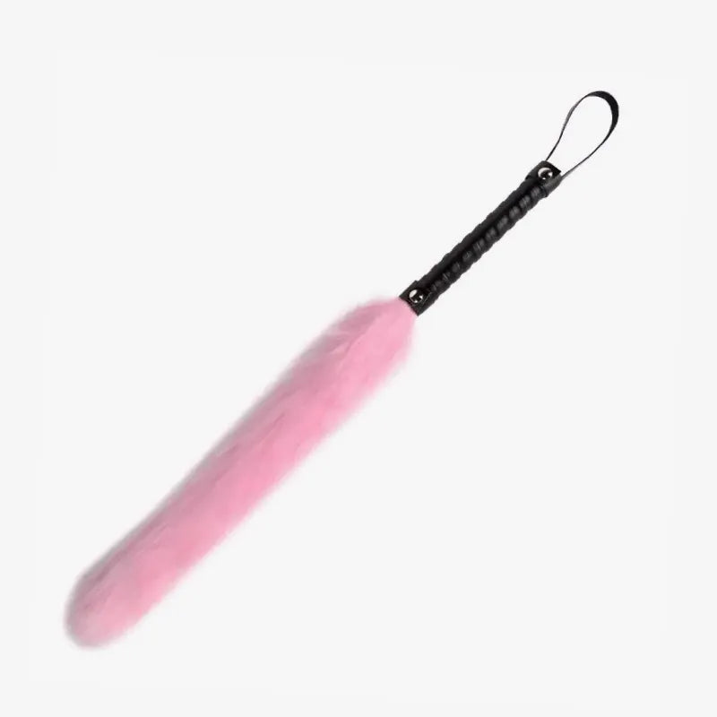 Pink Fox Tail Flogger full view with black handle