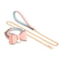Pink glossy bow collar set with leash full view