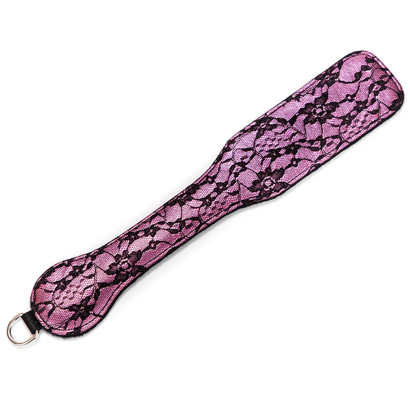 Pink lace mini spanking paddle full view